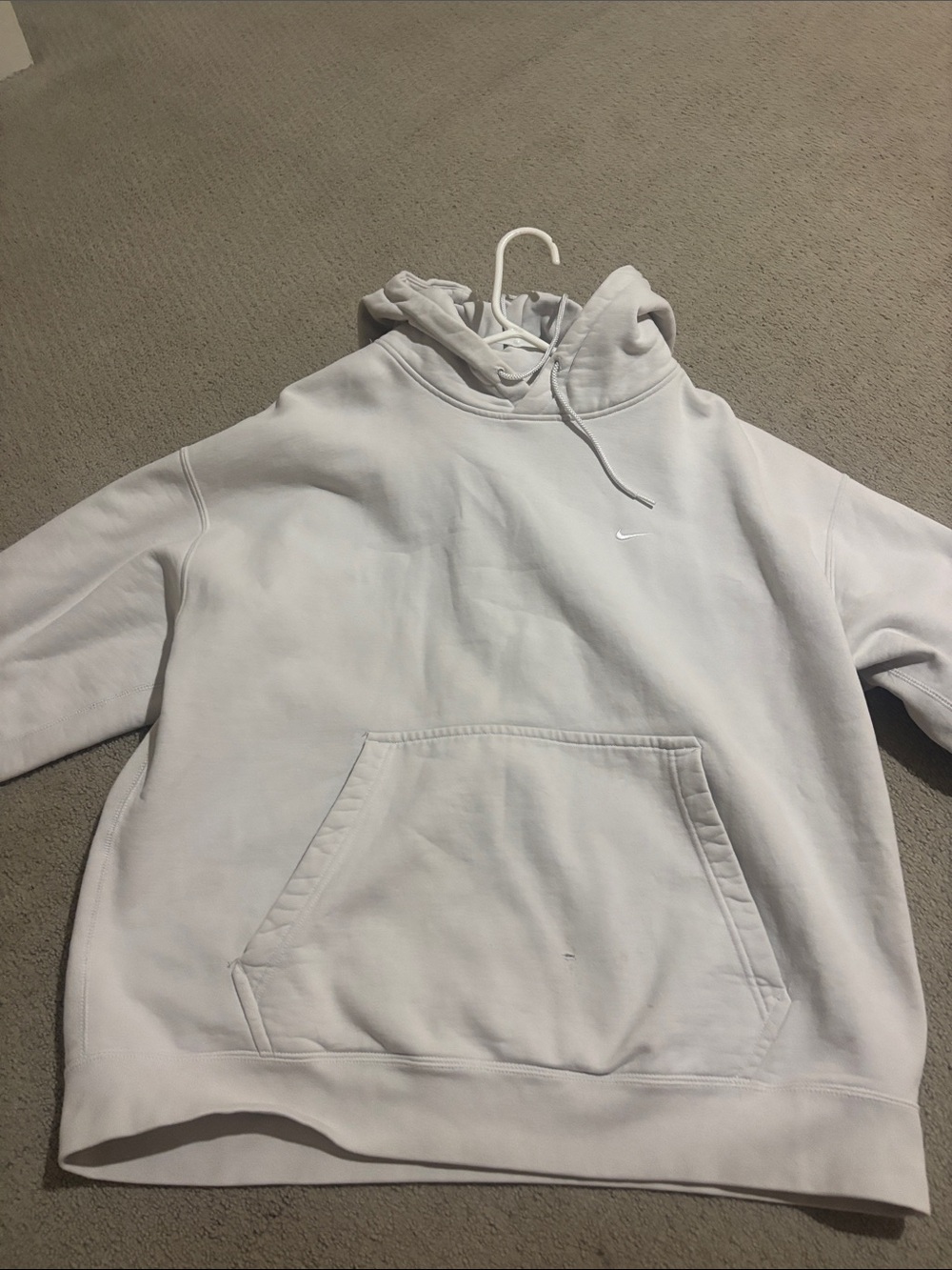 Nike Men's Light Gray Crewneck Hoodie with Small Swoosh